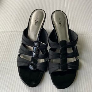 East Fifth easy wear black fabric and patent leather  sandals  SZ  8